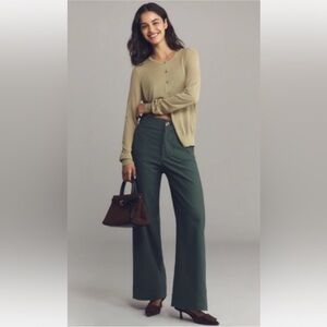 NWT! Anthropologie Maeve Colette Full Length Wide Leg Pants Jungle Green SZ 27P